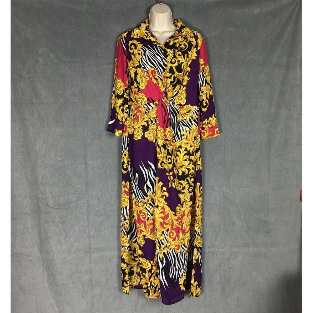 7th Ave New York & Company Maxi Dress‎ Purple M Baroque Slip Twist Maximalist